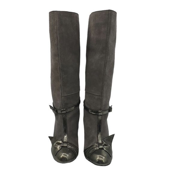 Joyfolie Charcoal Gray Lakin Tall Suede Block Heel Cap Toe Boots Size 9 Women's - Picture 3 of 13